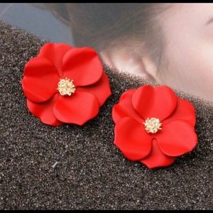 Red flower earrings